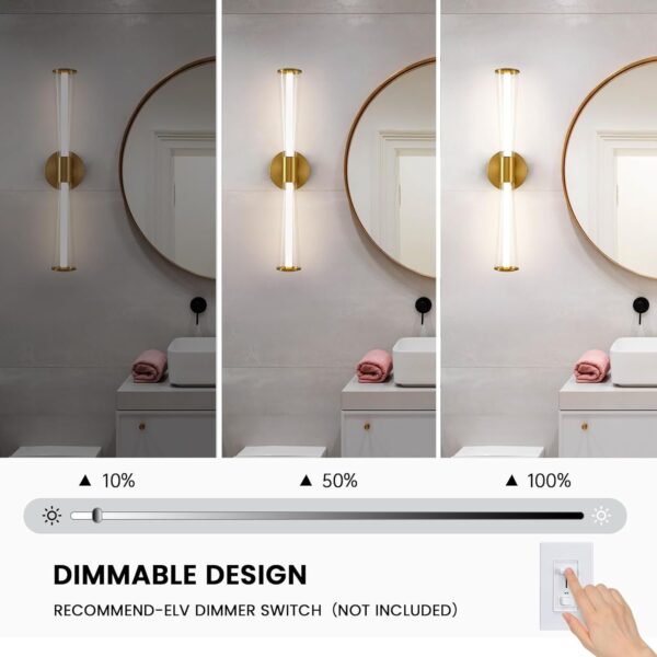 KAISITE Gold Bathroom Light Fixture - Modern Bathroom Vanity Light Dimmable LED Bathroom Sconce Wall Lighting Fixture with Double Layer Shades 13W 4000K 23inch Bath Vanity Light Bar Over Mirror