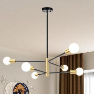 SILAMPDI Modern Sputnik Chandelier, 6-Light Black Gold Ceiling Light Fixture, Industrial Sputnik Lights Fixture for Bedroom, Living Room, Dining Room, Kitchen, Hallway, E26 Base, Bulbs Not Included