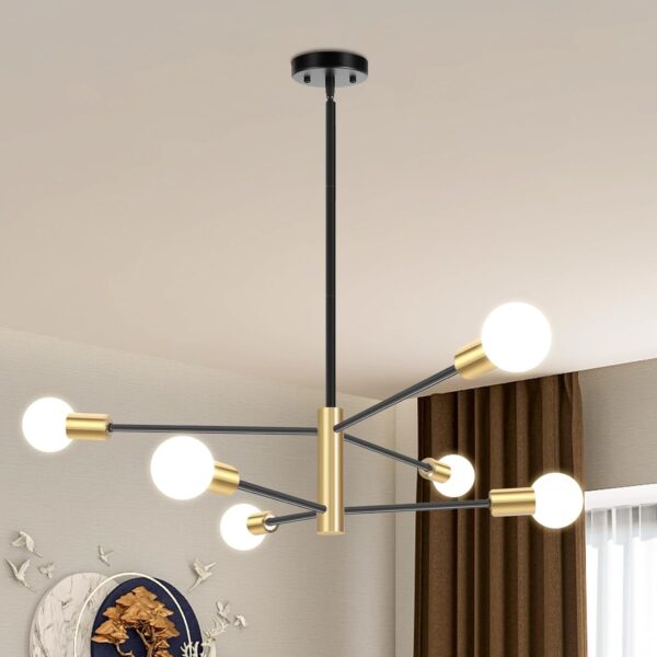SILAMPDI Modern Sputnik Chandelier, 6-Light Black Gold Ceiling Light Fixture, Industrial Sputnik Lights Fixture for Bedroom, Living Room, Dining Room, Kitchen, Hallway, E26 Base, Bulbs Not Included