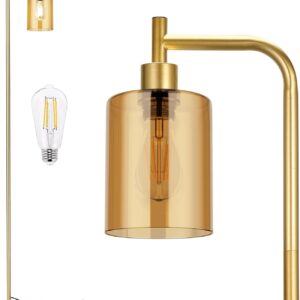 Industrial Floor Lamp with Glass Shade - Black, LED Bulbs, Foot Pedal Switch, Easy Assembly