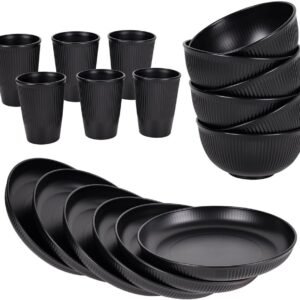 61VCJHvnjnL._AC_SL1000.jpg 18pcs Wheat Straw Dinnerware Sets Kitchen Plates and Bowls Set, HXYPN Unbreakable Dinner Plates Cereal Bowls Drinking Cups Reusable Dishes Set Microwave Dishwasher Safe Plates