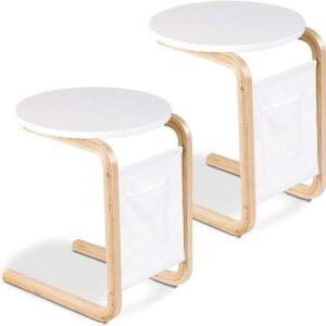 Tangkula Sofa Side Table, Side/Snack/End/Couch/Console Table with Round Tabletop, Laptop Desk with Storage Bag for Bed Sofa Eating Writing Reading, Perfect for Living Room, Dining Room, Bedroom