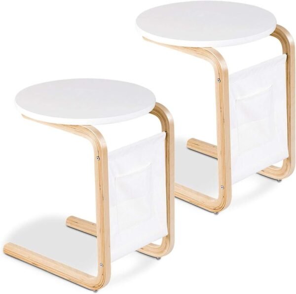 Tangkula Sofa Side Table, Side/Snack/End/Couch/Console Table with Round Tabletop, Laptop Desk with Storage Bag for Bed Sofa Eating Writing Reading, Perfect for Living Room, Dining Room, Bedroom