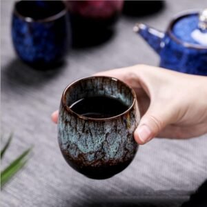 Jianzhan Ceramic Teacup, Kung Fu Tea Set, Coffee cup，Yerba Mate Set - Ceramic Mate CupSet of 4 (green)