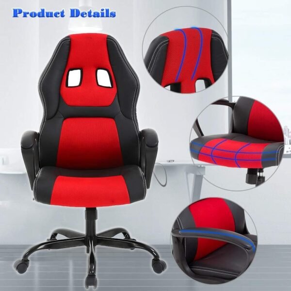 61VpI03BkYL._AC_SL1010.jpg Office Chair PC Gaming Chair Cheap Desk Chair Ergonomic PU Leather Executive Computer Chair Lumbar Support for Women, Men (Red)