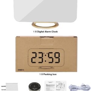 61VzabATm5L._AC_SL1500.jpg Digital Alarm Clock,7 in LED Mirrored Clocks Large Display,with 2 USB Charger Ports,Auto Dim,Night Mode,Modern Desktop Electronic Clocks for Bedroom Home Office Decor - Gold
