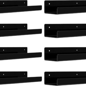 upsimples 4 Pack Acrylic Shelves for Wall Storage, 15" Floating Bookshelves for Kids, Display Shelf Organizer for Bathroom, Bedroom, Living Room, Kitchen, Room Decor, Clear