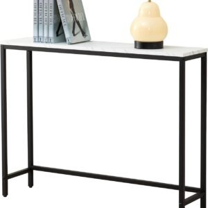Console Table for Entryway, Faux Marble MDF Sofa Table with Golden Frame (Single Layer, White Marble)