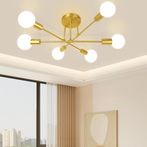 SILAMPDI Modern Sputnik Chandelier, 6-Light Black Gold Ceiling Light Fixture, Industrial Sputnik Lights Fixture for Bedroom, Living Room, Dining Room, Kitchen, Hallway, E26 Base, Bulbs Not Included
