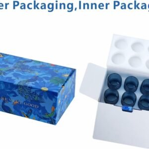 Highball Hobnail Drinking Glasses Set of 6,14 oz Vintage Glasses Drinking set,Glassware Set for Beer, Whiskey, Juice, Cocktail, Milk，Dishwasher Safe，Gift box packaging（Dark blue）