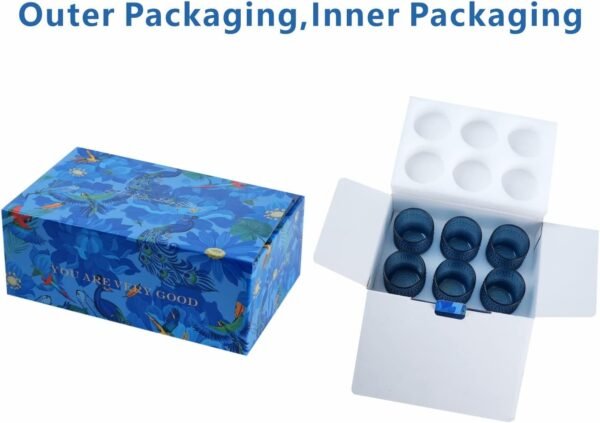 Highball Hobnail Drinking Glasses Set of 6,14 oz Vintage Glasses Drinking set,Glassware Set for Beer, Whiskey, Juice, Cocktail, Milk，Dishwasher Safe，Gift box packaging（Dark blue）