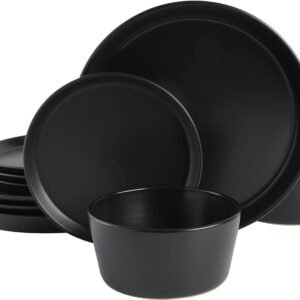 Gibson Soho Lounge Sofia Coupe Stoneware Dinnerware Set, Service for 4 (12pcs), Black