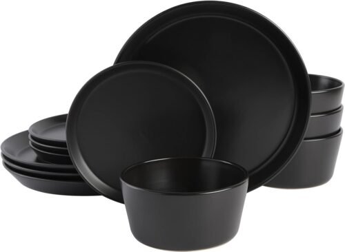 61Yw0Gd8wzL._AC_SL1500.jpg Gibson Soho Lounge Sofia Coupe Stoneware Dinnerware Set, Service for 4 (12pcs), Black