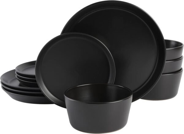 Gibson Soho Lounge Sofia Coupe Stoneware Dinnerware Set, Service for 4 (12pcs), Black