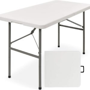 Best Choice Products 4ft Plastic Folding Table, Indoor Outdoor Heavy Duty Portable w/Handle, Lock for Picnic, Party, Camping - White