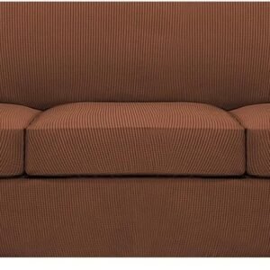 61ZD5zVzpUL._AC_SL1500.jpg H.VERSAILTEX 3 Piece Stretch Sofa Covers for 2 Cushion Sofa Couch Covers for Living Room Furniture Cover (Base Cover Plus 2 Seat Cushion Covers) Thicker Jacquard Fabric(Large Sofa, Grey)