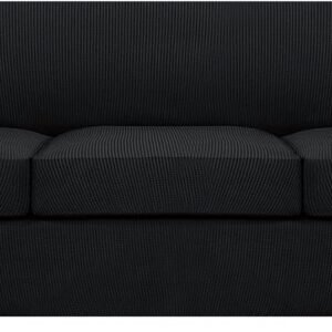 61_Fe-R5T3S._AC_SL1500.jpg H.VERSAILTEX 3 Piece Stretch Sofa Covers for 2 Cushion Sofa Couch Covers for Living Room Furniture Cover (Base Cover Plus 2 Seat Cushion Covers) Thicker Jacquard Fabric(Large Sofa, Grey)