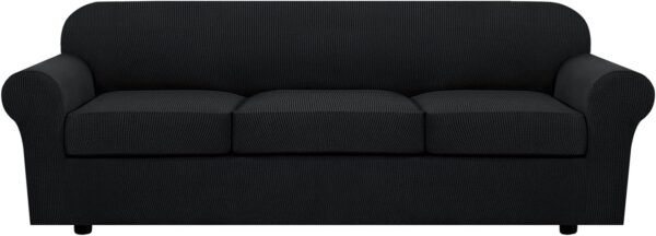 61_Fe-R5T3S._AC_SL1500.jpg H.VERSAILTEX 3 Piece Stretch Sofa Covers for 2 Cushion Sofa Couch Covers for Living Room Furniture Cover (Base Cover Plus 2 Seat Cushion Covers) Thicker Jacquard Fabric(Large Sofa, Grey)