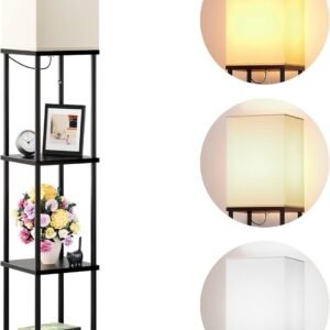 addlon Floor Lamp with Shelves, 4-Tier Modern Shelf Floor Lamp with 3CCT LED Bulb, Display Lamp for Living Room, Bedroom and Office - Black