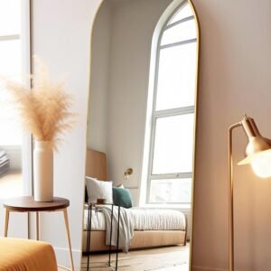 Floor Mirror, 58"×18" Arched Full Length Mirror with Stand, Standing Mirror, Full Body Mirror, Large Mirror, Arched Wall Mirror, Freestanding, Aluminum Frame - Gold