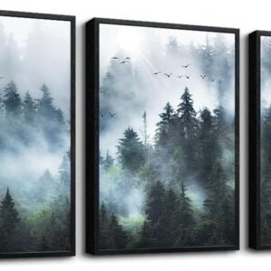 DZRWUBHS Canvas Wall Art For Living Room Modern Family Wall Decorations For Bedroom Office Wall Decor Foggy Forest Trees Landscape Wall Painting Prints Art Pictures Artwork Room Home Decor 3 Piece