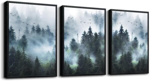 DZRWUBHS Canvas Wall Art For Living Room Modern Family Wall Decorations For Bedroom Office Wall Decor Foggy Forest Trees Landscape Wall Painting Prints Art Pictures Artwork Room Home Decor 3 Piece