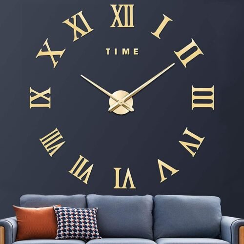 61b9Y3qkWBL._AC_SL1500.jpg VREAONE Large 3D DIY Wall Clock, Giant Roman Numerals Clock Frameless Mirror Big Wall Clock Home Decoration for Home Living Room Bedroom Wall Decorations(Gold)