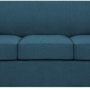 61bJcSaweRL._AC_SL1500.jpg H.VERSAILTEX 3 Piece Stretch Sofa Covers for 2 Cushion Sofa Couch Covers for Living Room Furniture Cover (Base Cover Plus 2 Seat Cushion Covers) Thicker Jacquard Fabric(Large Sofa, Grey)