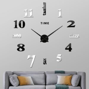 VREAONE Frameless DIY Wall Clock,Large Modern 3D Mirror Sticker kit for Home Living Room Bedroom Office Wall Decorations(Black)