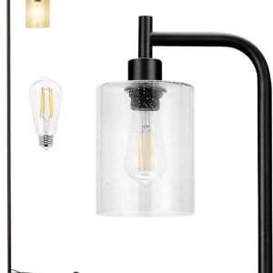 Industrial Floor Lamp with Glass Shade - Black, LED Bulbs, Foot Pedal Switch, Easy Assembly