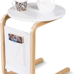 Tangkula Sofa Side Table, Side/Snack/End/Couch/Console Table with Round Tabletop, Laptop Desk with Storage Bag for Bed Sofa Eating Writing Reading, Perfect for Living Room, Dining Room, Bedroom