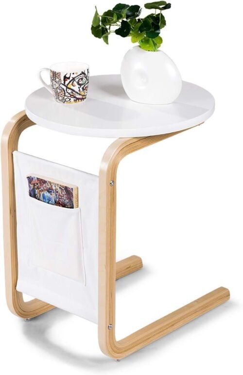 61cQ9x1MmQL._AC_SL1200.jpg Tangkula Sofa Side Table, Side/Snack/End/Couch/Console Table with Round Tabletop, Laptop Desk with Storage Bag for Bed Sofa Eating Writing Reading, Perfect for Living Room, Dining Room, Bedroom