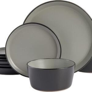 Gibson Soho Lounge Sofia Coupe Stoneware Dinnerware Set, Service for 4 (12pcs), Black