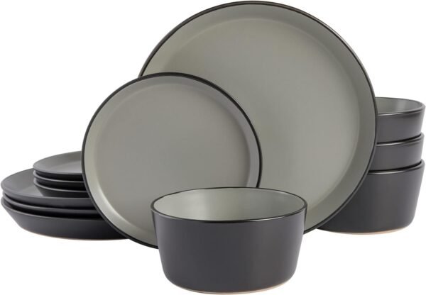 Gibson Soho Lounge Sofia Coupe Stoneware Dinnerware Set, Service for 4 (12pcs), Black