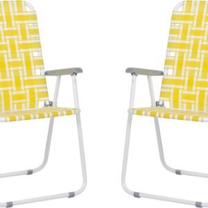 Set of 2 Patio Folding Lawn Chair, Outdoor Beach Chair Portable Camping Chair, Webbed Folding Chair for Yard, Garden (Yellow)