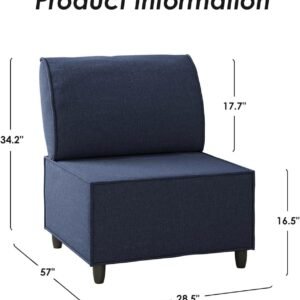 Living Room Chairs, Fabric Bedroom Accent Chair, Accent Chair, Armless Accent Chair with Back, Upholstery Chair with Wood Leg for Living Room, Oversized Chair with Removable Cover