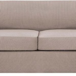 61e27VDd93L._AC_SL1500.jpg H.VERSAILTEX 3 Piece Stretch Sofa Covers for 2 Cushion Sofa Couch Covers for Living Room Furniture Cover (Base Cover Plus 2 Seat Cushion Covers) Thicker Jacquard Fabric(Large Sofa, Grey)