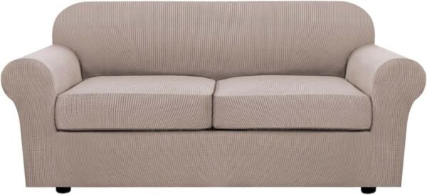 61e27VDd93L._AC_SL1500.jpg H.VERSAILTEX 3 Piece Stretch Sofa Covers for 2 Cushion Sofa Couch Covers for Living Room Furniture Cover (Base Cover Plus 2 Seat Cushion Covers) Thicker Jacquard Fabric(Large Sofa, Grey)