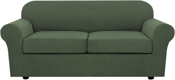 61euOKPbLCL._AC_SL1500.jpg H.VERSAILTEX 3 Piece Stretch Sofa Covers for 2 Cushion Sofa Couch Covers for Living Room Furniture Cover (Base Cover Plus 2 Seat Cushion Covers) Thicker Jacquard Fabric(Large Sofa, Grey)