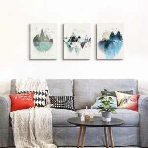 MHARTK66 Canvas Wall Art For Living Room Office Wall decor Abstract Geometry Mountain Wall Artworks Pictures for Bedroom 3 Panels bathroom Wall Paintings posters Home Decoration 12x16 inch 3 piece