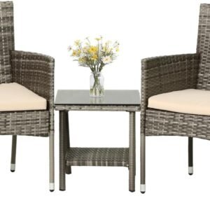 3 Piece Furniture Patio Chairs Wicker Outdoor Rattan Conversation Bistro Set for Backyard Porch Poolside Lawn (Brown)