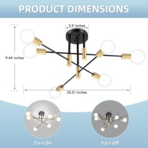 SILAMPDI Modern Sputnik Chandelier, 6-Light Black Gold Ceiling Light Fixture, Industrial Sputnik Lights Fixture for Bedroom, Living Room, Dining Room, Kitchen, Hallway, E26 Base, Bulbs Not Included