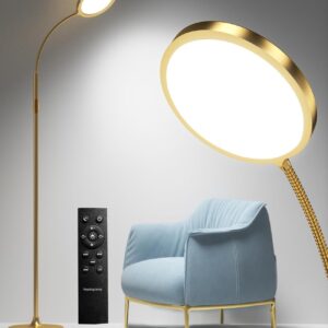 Floor Lamp,Super Bright Dimmable LED Lamps for Living Room, Custom Color Temperature Standing Lamp with Remote Push Button, Adjustable Gooseneck Reading Floor Lamp for Bedroom Office Black