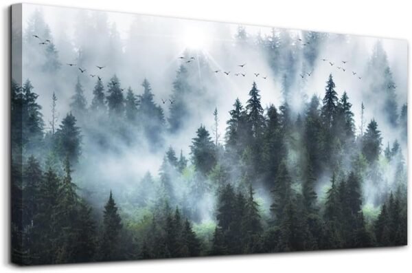 DZRWUBHS Canvas Wall Art For Living Room Modern Family Wall Decorations For Bedroom Office Wall Decor Foggy Forest Trees Landscape Wall Painting Prints Art Pictures Artwork Room Home Decor 3 Piece