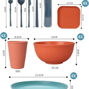 61fvJMK9EcL._AC_SL1500.jpg 48 Pcs Dinnerware Sets, Unbreakable Plates and Bowls Sets, Reusable Dinnerware Sets for 4 People, Travel Camping Picnic Home Party Cutlery Set, Dishwasher Microwave Safe Dishes