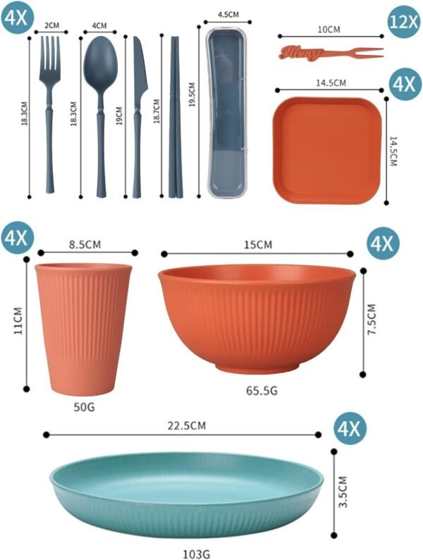 61fvJMK9EcL._AC_SL1500.jpg 48 Pcs Dinnerware Sets, Unbreakable Plates and Bowls Sets, Reusable Dinnerware Sets for 4 People, Travel Camping Picnic Home Party Cutlery Set, Dishwasher Microwave Safe Dishes