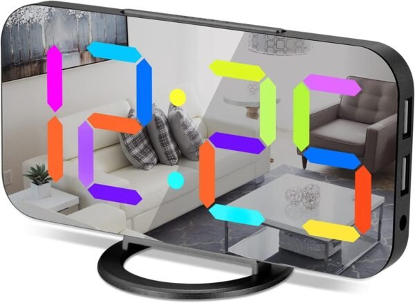 61gQHCciI5L._AC_SL1500.jpg Digital Alarm Clock,7 in LED Mirrored Clocks Large Display,with 2 USB Charger Ports,Auto Dim,Night Mode,Modern Desktop Electronic Clocks for Bedroom Home Office Decor - Gold