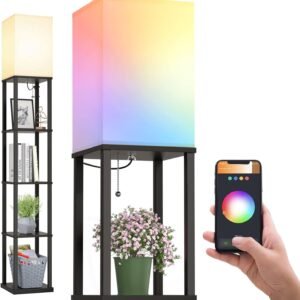 addlon Floor Lamp with Shelves, 4-Tier Modern Shelf Floor Lamp with 3CCT LED Bulb, Display Lamp for Living Room, Bedroom and Office - Black