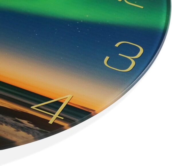 12 Inch Modern Wall Clock, Aesthetic Black and Gold Bathroom Decor Accessories, Silent Battery Operated Decorative Aurora Clocks for Living Room/Kitchen/Office/Bedroom (Glass)