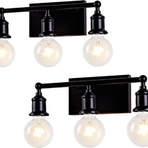 3-Light Vanity Light Fixture, Industrial Black Wall Sconce Lighting Fixture, Farmhouse Vanity Wall Lights Over Mirror, E26 Base Indoor Wall Lamp for Bathroom (Bulb Not Included)
